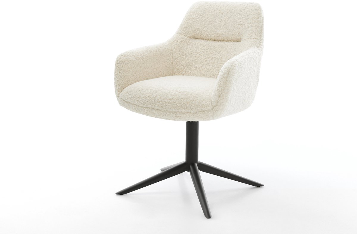 Eetkamerstoel Pejo-Flex kruispoot zwart teddy beige 360° draaibaar rocker-functie pocketveer kern