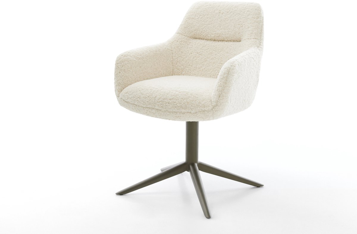 Eetkamerstoel Pejo-Flex kruispoot afwerking met titanium teddy beige 360° draaibaar rocker-functie pocketveer kern