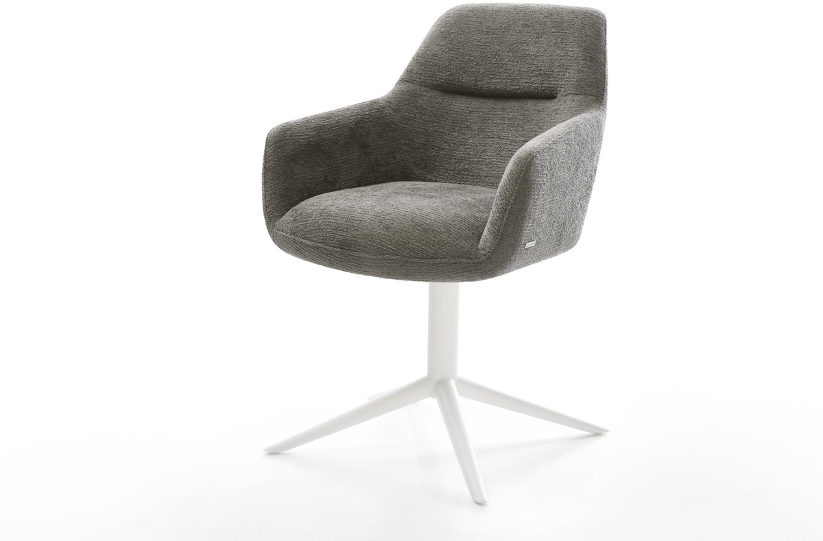 Eetkamerstoel Pejo-Flex kruispoot wit bouclé zacht mud 360° draaibaar rocker-functie pocketveer kern