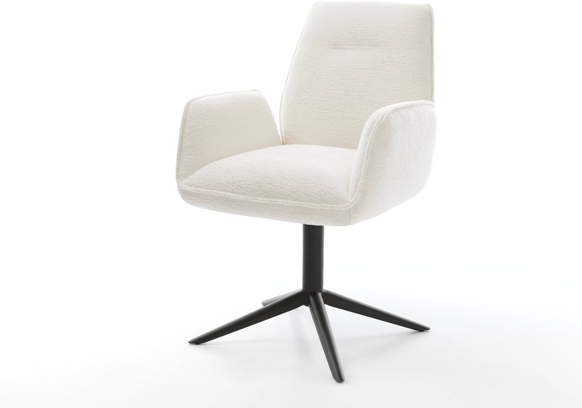 Eetkamerstoel Zoa-Flex kruispoot zwart bouclé zacht beige 360° draaibaar rocker-functie pocketveer kern