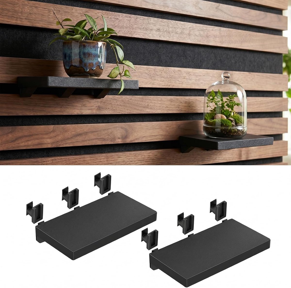Akoestische panelen - accessoires - rek voor akoestische panelen - zonder boren - wandrek - akoestische panelen - accessoires - universele pasvorm - zwart - voor gaming setup thuis - studio - planten