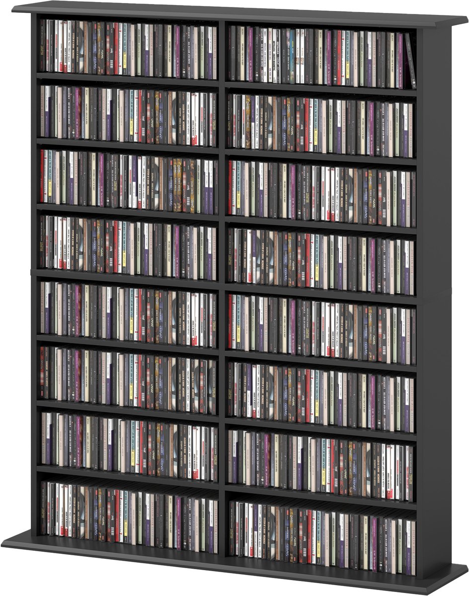 DVD-rek , Mediaplank, Vrijstaand Rek 126.3 x 106.5 x 24 cm, Zwart