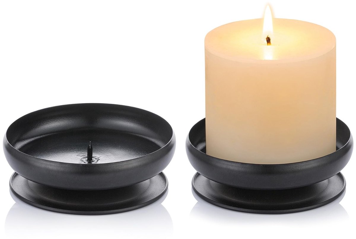Solidchoice - Set van 2 Zwarte IJzeren Kaarsenhouders met Spike