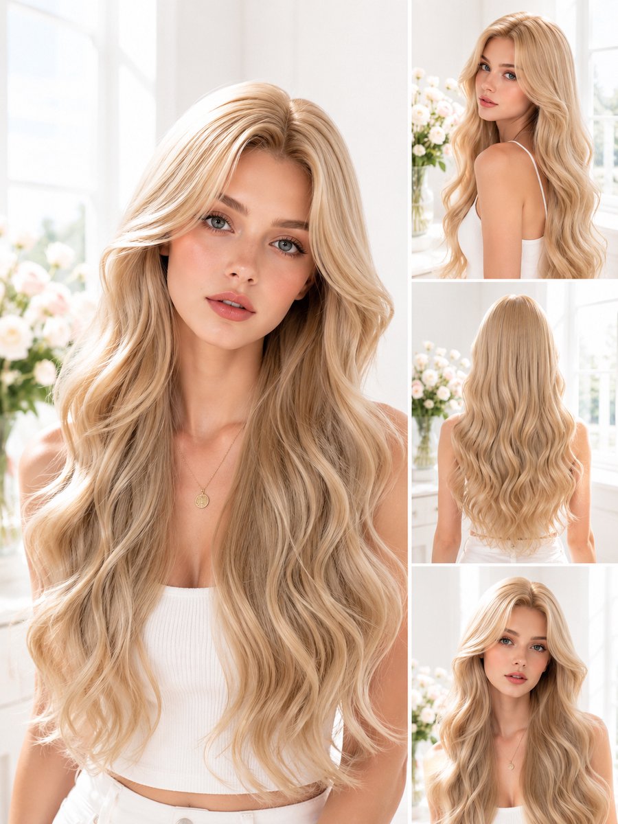 Pro Care Excellent Quality® Blonde Pruik Dames – Lange Golvende Pruik – Wasbaar – Hittebestendig 150°C – Verstelbaar – Natuurlijke Look – Wig - 63 cm