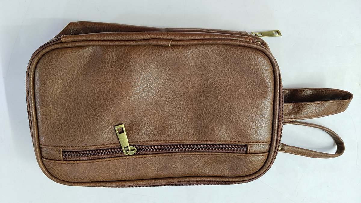 Toilettas - Opbergtas voor cosmetica - Toilettas voor heren - Reistas - Met handvat - Waterdicht - Grote capaciteit - PU-leer - 26,5*15*16 cm - Unisex - Donkerbruin