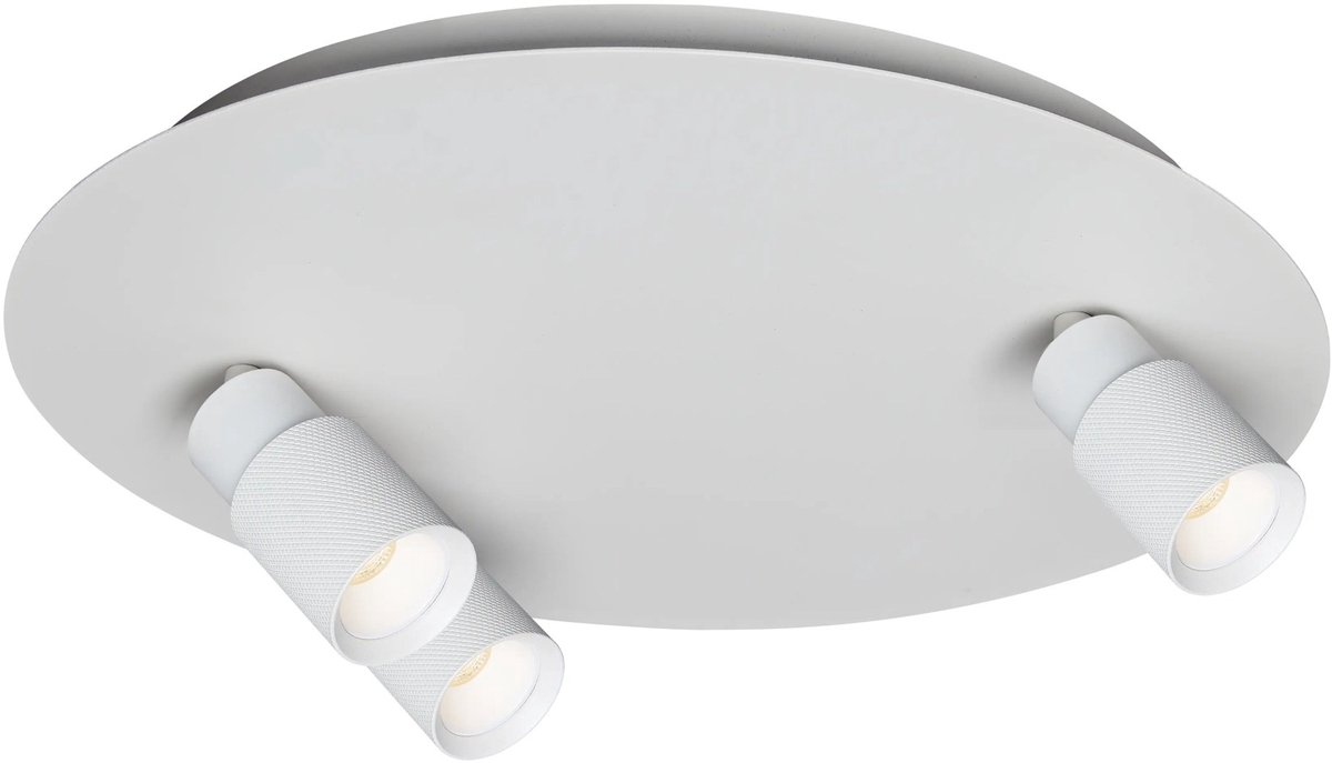 Nysal ronde plafondspot in wit aluminium, 3 richtbare GU10-lichtpunten, dimbaar, Ø350 x 117 mm