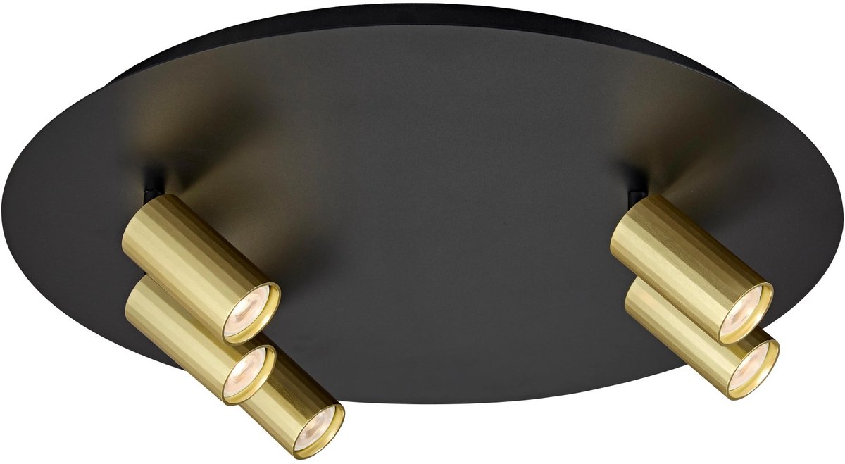 Oryx ronde plafondlamp Ø450 mm, 5 lichtpunten (3+2) voor MR11, aluminium zwart-goud, dimbaar, lamp niet inbegrepen