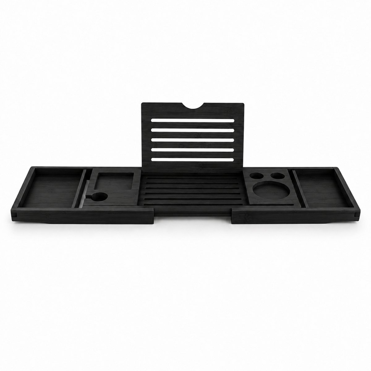 ZoeZo Bamboe Badplank - Uitschuifbaar Badrek met Boek- en Tablethouder - Vochtresistent - Anti Slip - 75-110 cm - Zwart