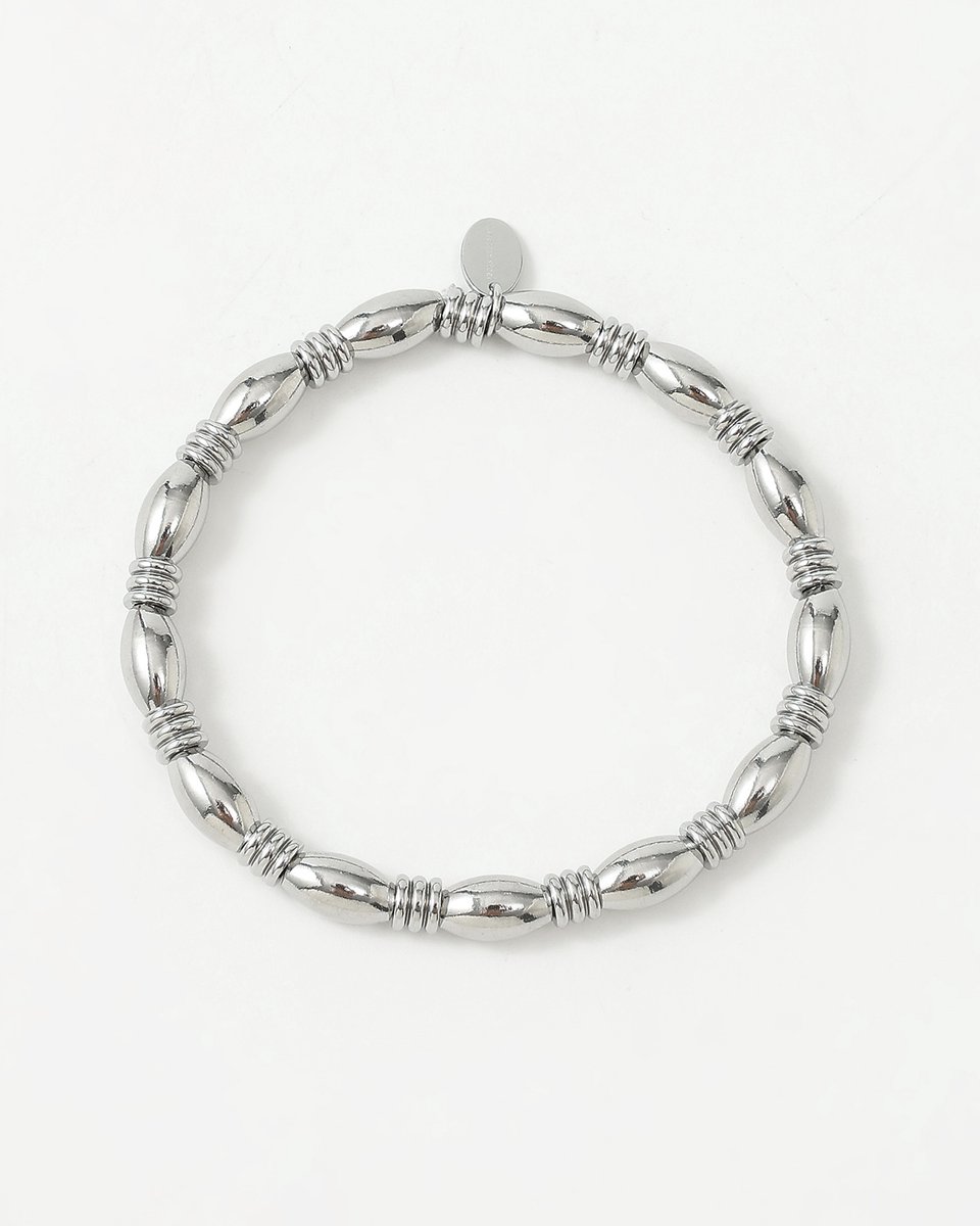 Nouka Dames Armband - Stainless Steel - Zilver Gekleurde Kralen - Langwerpige Kralen - Combineren - Cadeau voor Vrouwen - Cadeau Voor Moeder