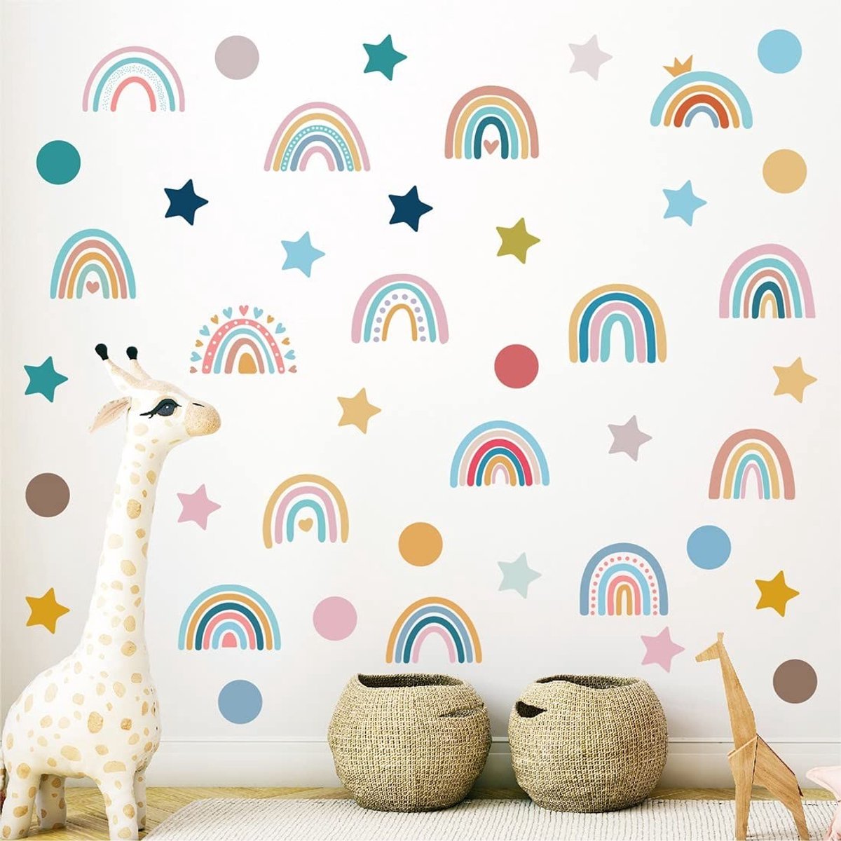 Solidchoice - Kleurige Muursticker Set met Regenboog en Sterren voor Kinderkamers