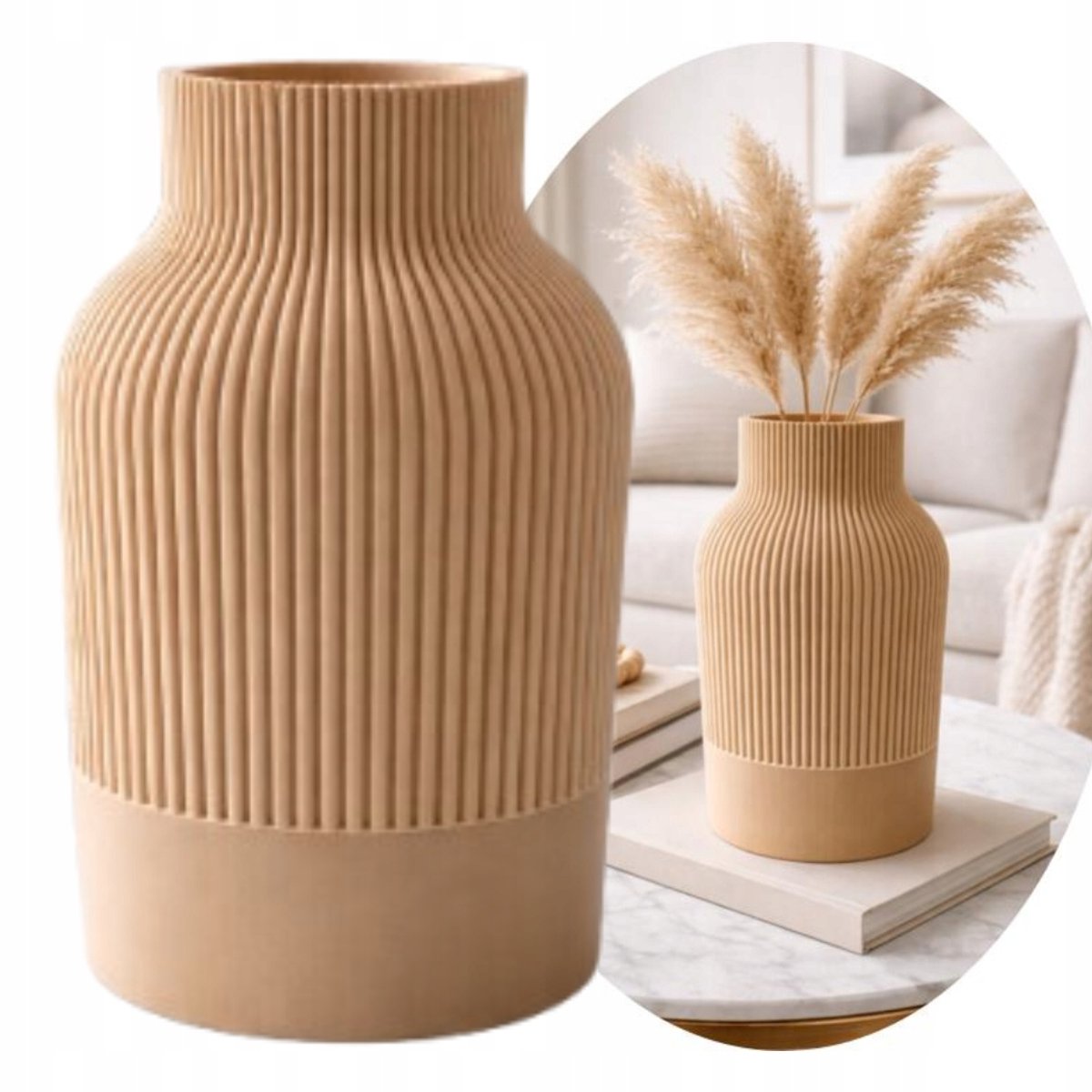 Moderne 3D Vaas Beige - 22cm Hoog - Onbreekbaar
