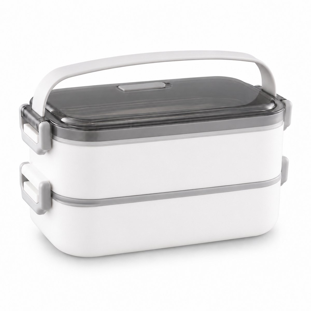 RVS Broodtrommel - Bento Box Volwassenen en Kinderen - Lekvrije Lunchbox met Vakken en Bestek - 304 Roestvrij Staal - BPA-Vrij - Wit