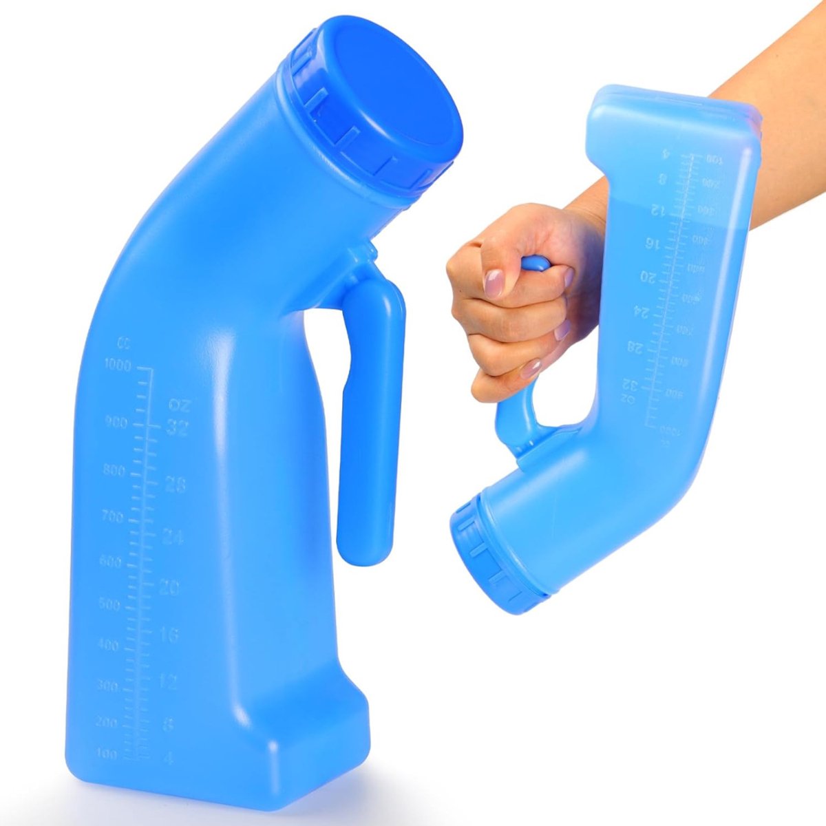 QUOVO® Plasfles Mannen - Urinefles - Urinaal – 1 liter inhoud – Afsluitbaar Met Schroefdeksel - Makkelijk Mee Te Nemen - Blauw - 23cm x 14cm x 8cm