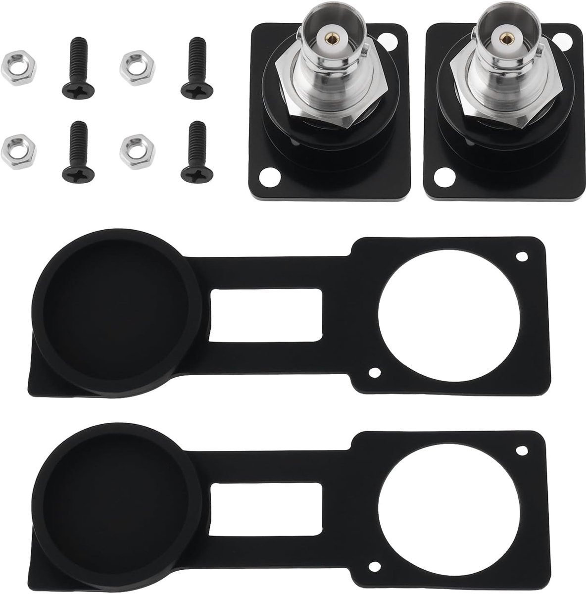 2 Sets 50 Ohm BNC D-Type Panel Mount Connector 31x26mm with Waterproof Cover for Broadcast Security Monitoring - ShopVlot