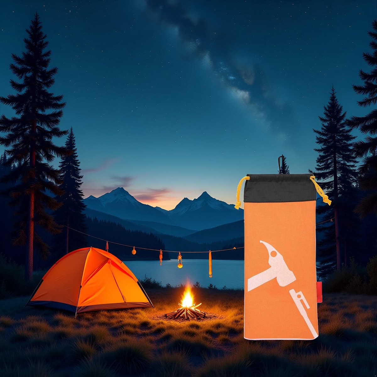 Tent Peg Bag Draagbare Tent Stakes Bag Nagel Tas voor Wandelen Camping Tent Hamers en andere accessoires (oranje) - ShopVlot