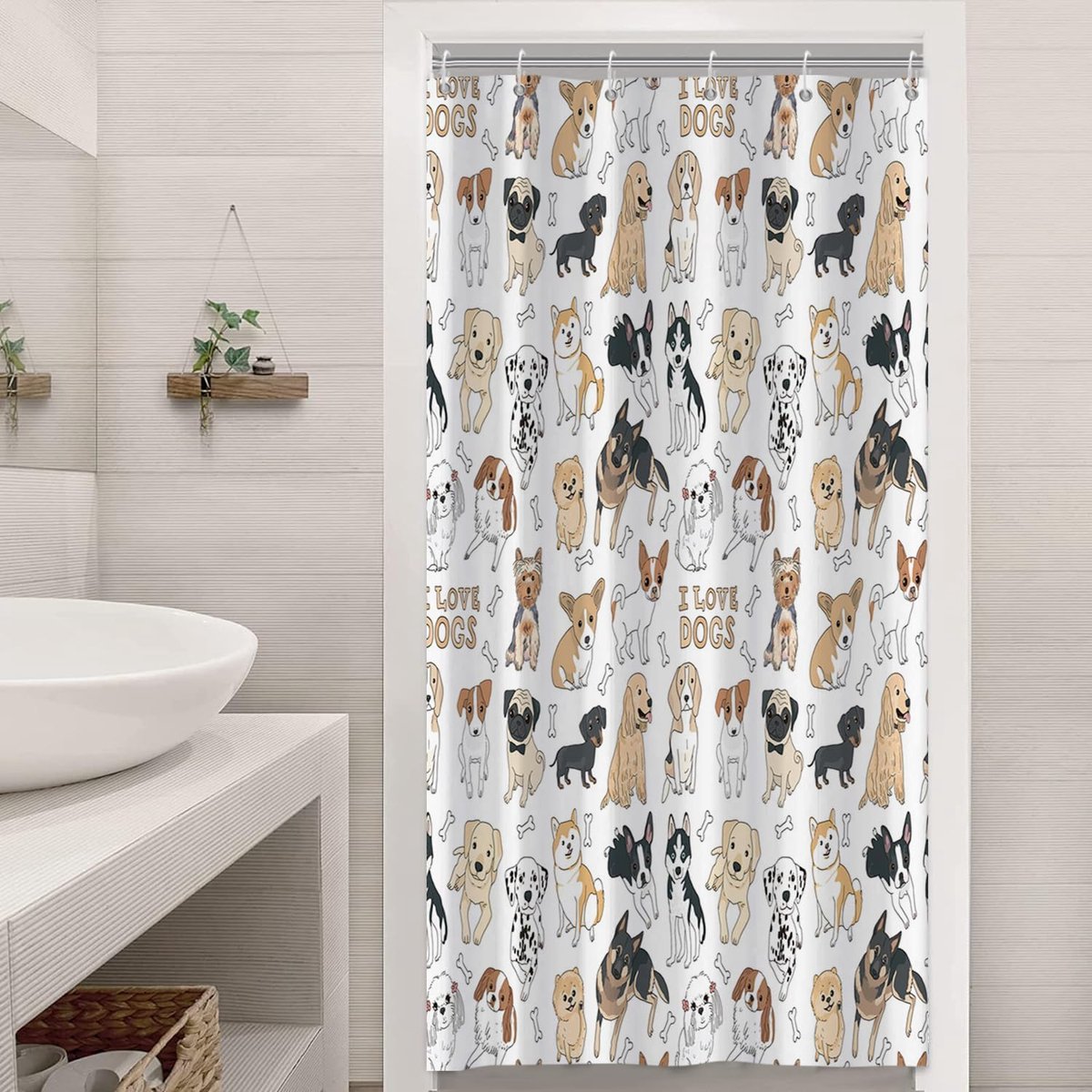 Funny shower curtain 90x180,cute dog shower curtains animals puppy dog kids girls boys bathroom curtains with hooks - ShopVlot