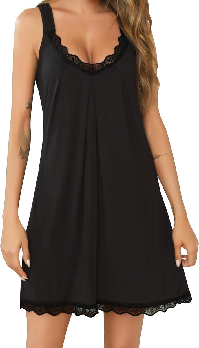 Lovasy Women's Nightgowns Sleeveless Nightdress Cotton Lace Nightdress V-Neck Sexy Negligee Nightdress Nightdress - ShopVlot