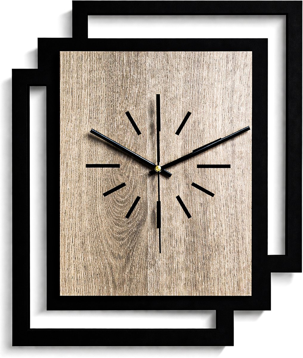 Handgemaakte Grote Houten Wandklok – Modern Minimalistisch Design, Rechthoekig Verticaal, Geruisloos, Zonder Tikkend Geluid – Voor Woonkamer, Slaapkamer, Keuken – Unieke Wanddecoratie, Industrieel Design & Stil Uurwerk, zwart en hout