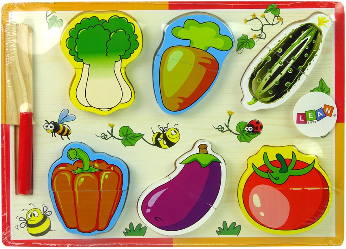Houten Groentenhakset 6 Stuks Tomaat Paprika Komkommer
