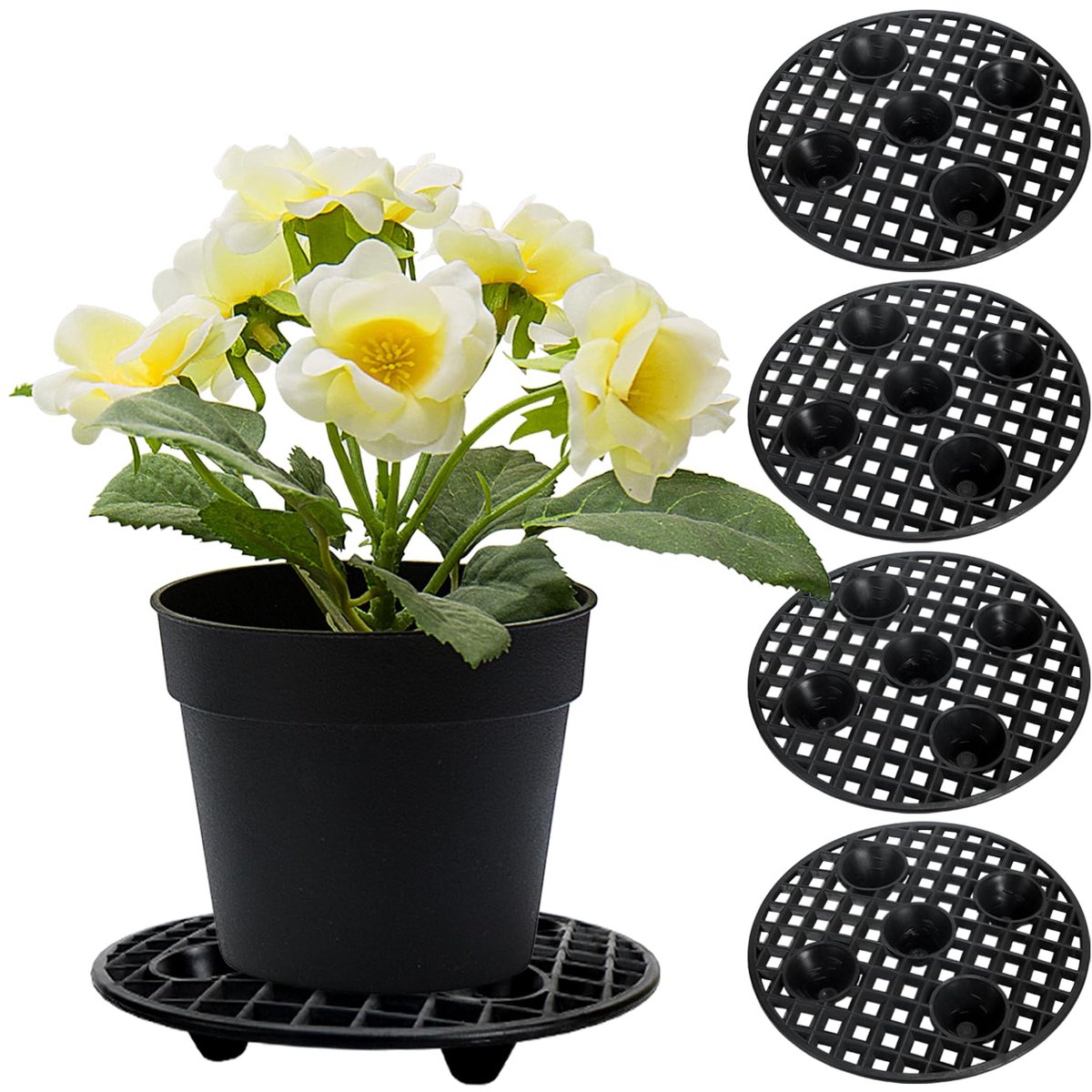Set van 4 Plantenpot Verhogers 20 cm - Zwarte Stevige Potvoetjes voor Bloempotten - Plantenstandaard voor Binnen & Buiten - Beschermt Vloeren en Verbetert Luchtcirculatie voor Tuin, Terras, Balkon & Patio