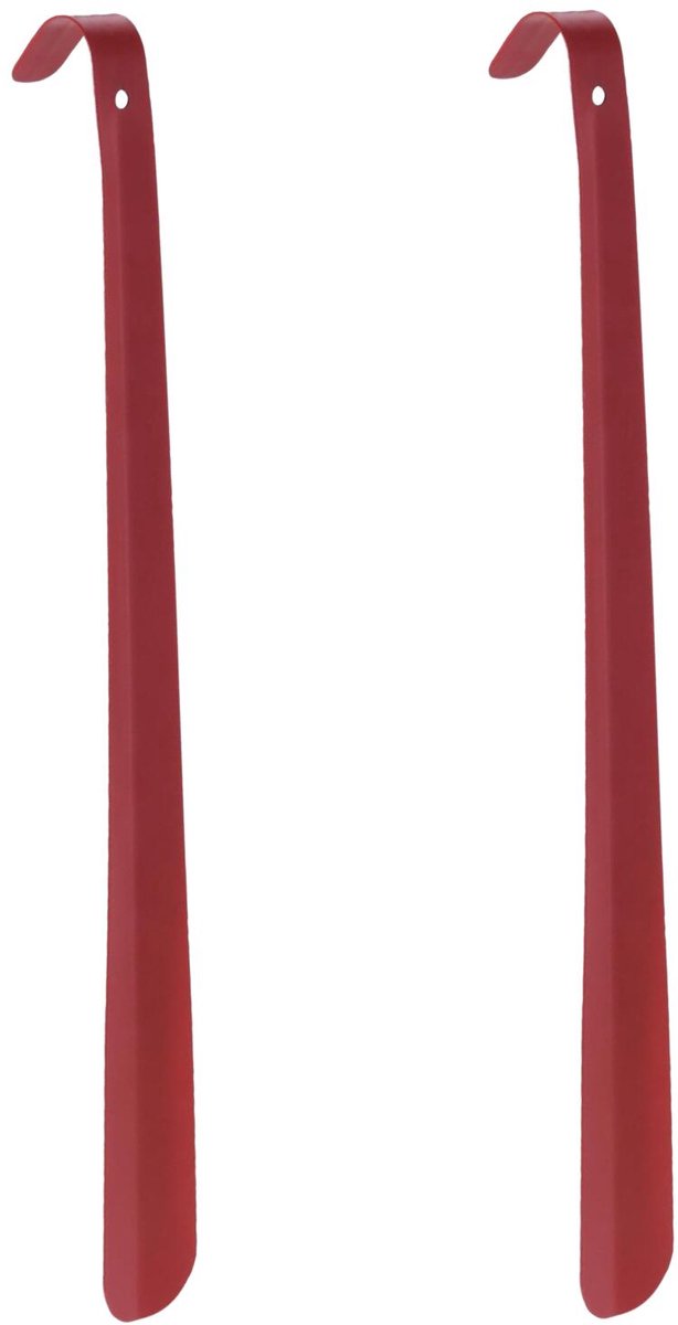 Excellent Houseware Shoe Solutions Schoenlepel - 2x - 42 cm - metaal - rood - met haak - instaphulp voor schoenen - extra lang