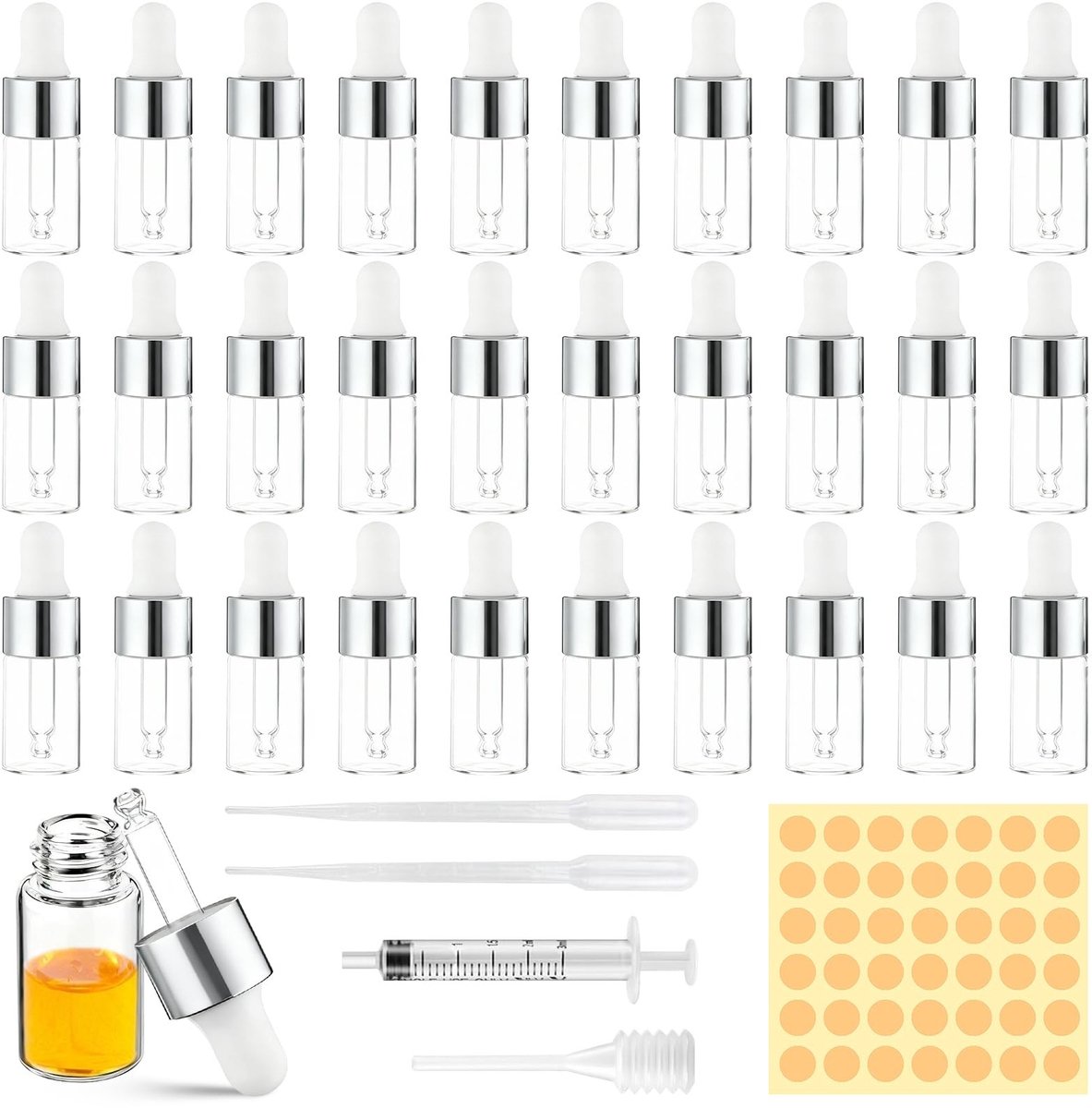Solidchoice - Set van 30 Mini Glazen Druppelflesjes met Pipet, 3 ml