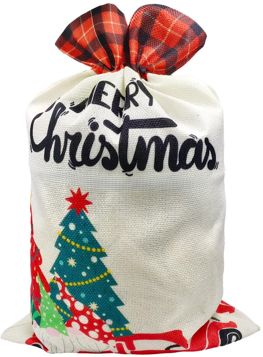 Solidchoice - Grote Jute Kerst Cadeauzak met Treksluiting 35 x 50 cm