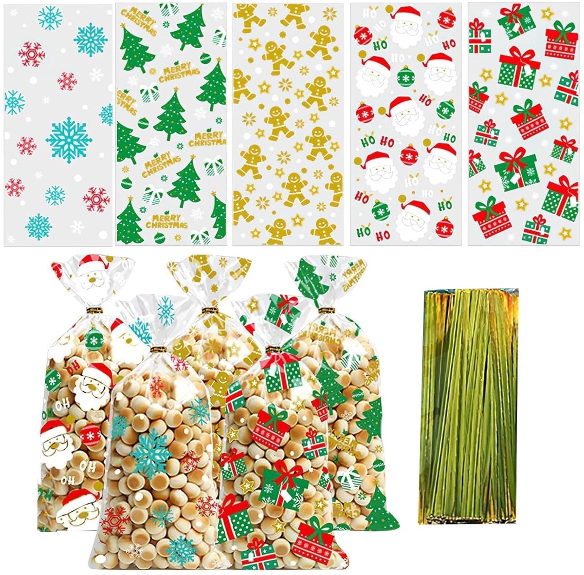 Solidchoice - Set van 50 Transparante Kerst Cadeauzakjes voor Snoep en Kleine Cadeaus