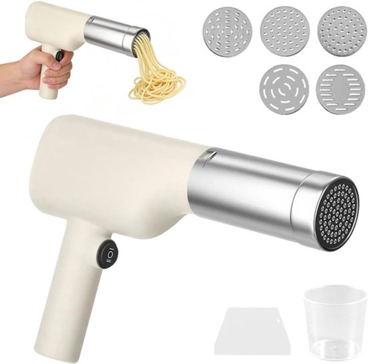Draagbare pastamachine, Handmatig en automatisch, 40 W, multifunctioneel met 5 mallen voor thuis, reizen en picknicks