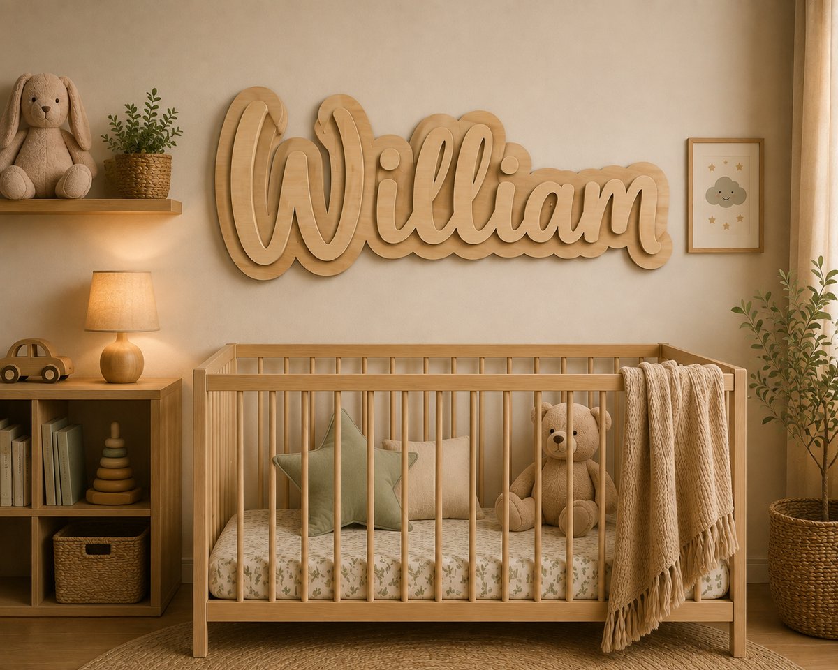 Gepersonaliseerde Houten Naam Wanddecoratie Kinderkamer – 3D Naamplaat op Maat – Dubbele Laag Hout – 5 mm per Laag – Totale Dikte 10 mm – Houten Naamdecoratie voor Babykamer en Kinderkamer – Natuurlijke Houtkleur – Persoonlijk Cadeau Korte titel