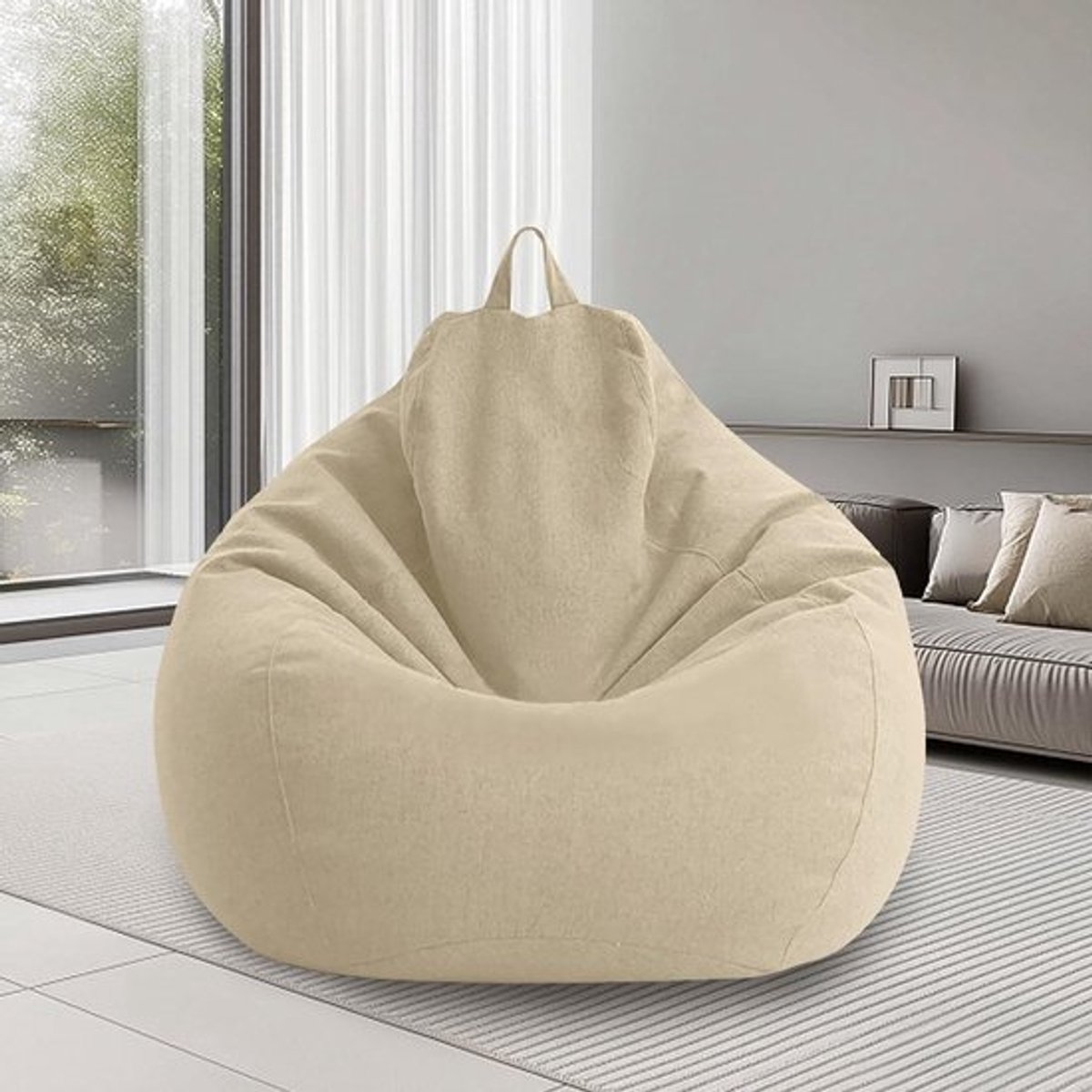 XL Zitzakhoes zonder vulling voor volwassenen, ideaal voor slaapkamer, woonkamer en buiten, 100 x 120 cm (Beige) - comfortabel, ruimtebesparend en stijlvol