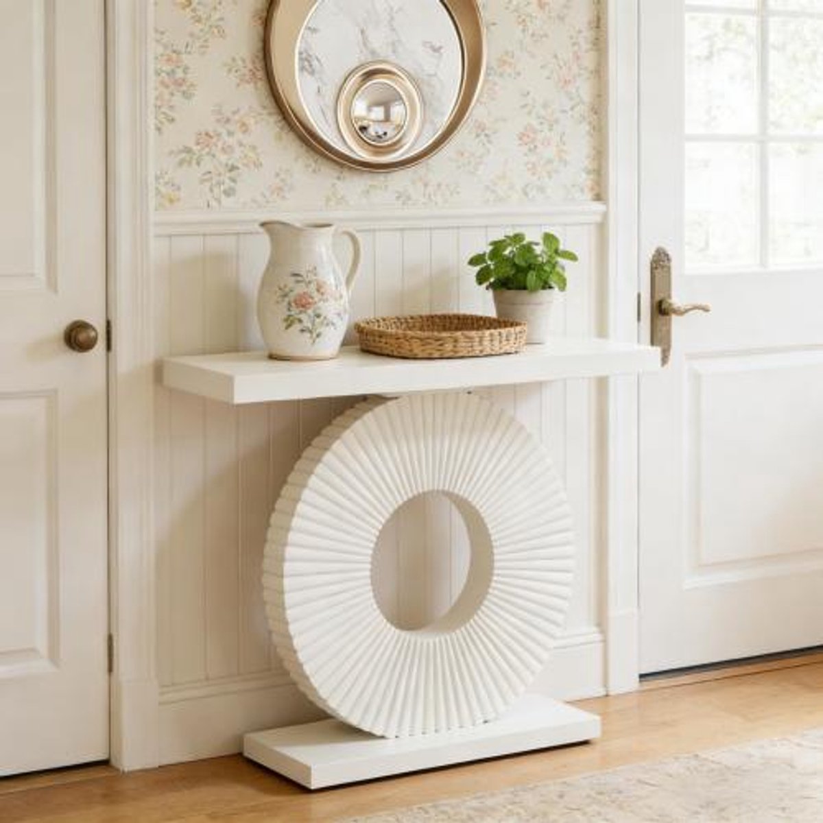 REDOM - Sidetable - Rechthoekig blad - Metalen frame - Moderne stijl - Woonkamer en entree - MDF en metaal - Wit - 100 x 30 x 79 cm