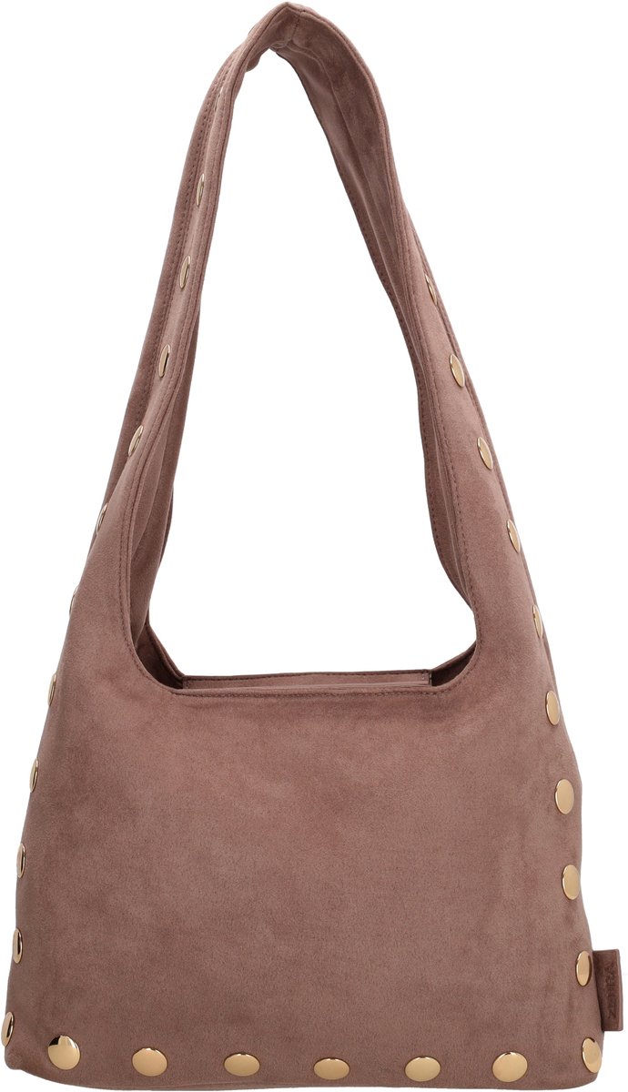 Zebra Trends Lilou Shopper - Faux Suède - Damestas - Schoudertas - Goudkleurige Studs - Ritssluiting - Telefoonvak - Tote Bag - Dames Tas - Taupe