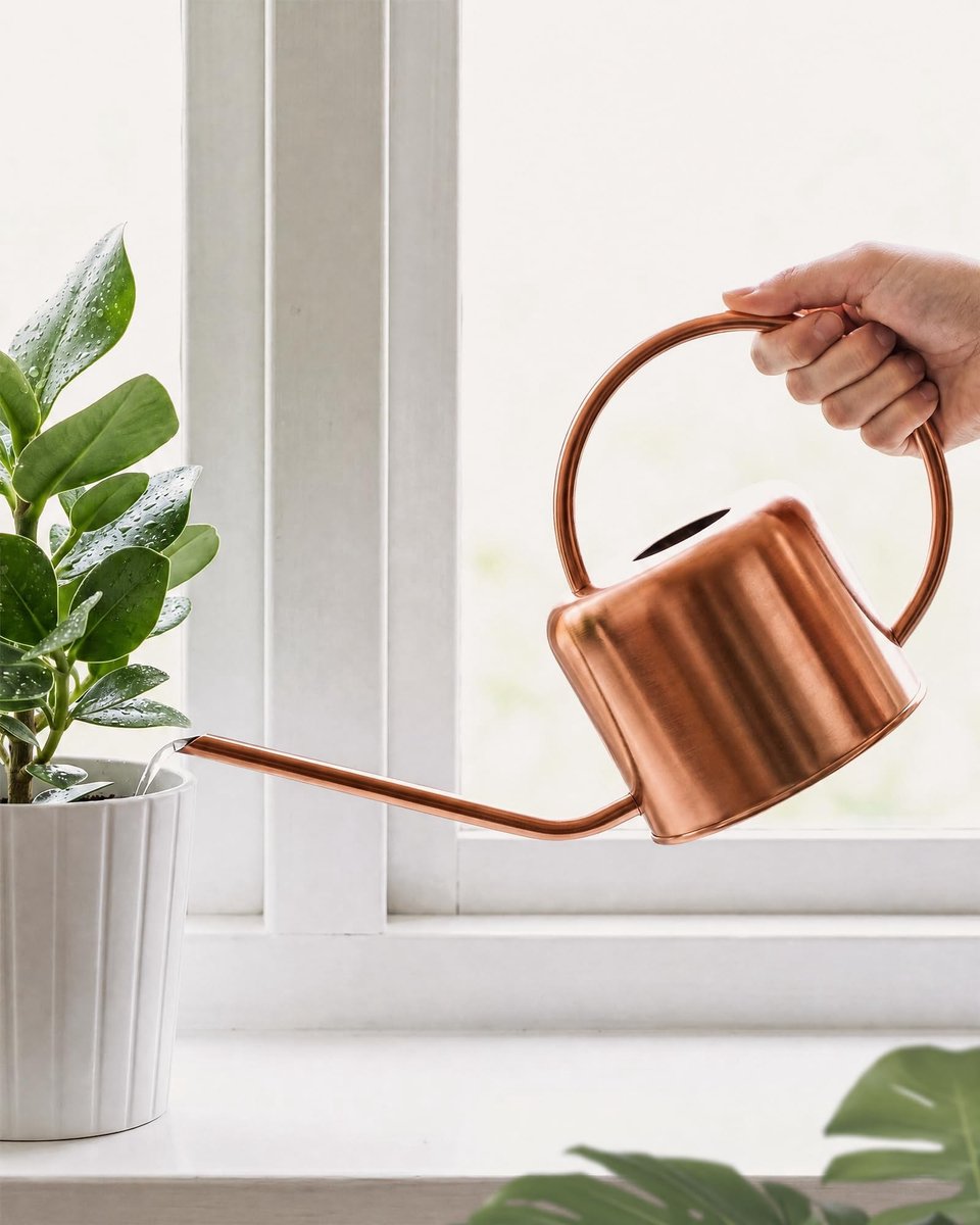 Solidchoice - Kleine Waterkan voor Binnen met Lange Spout - Roze Gouden Metaal Waterkan