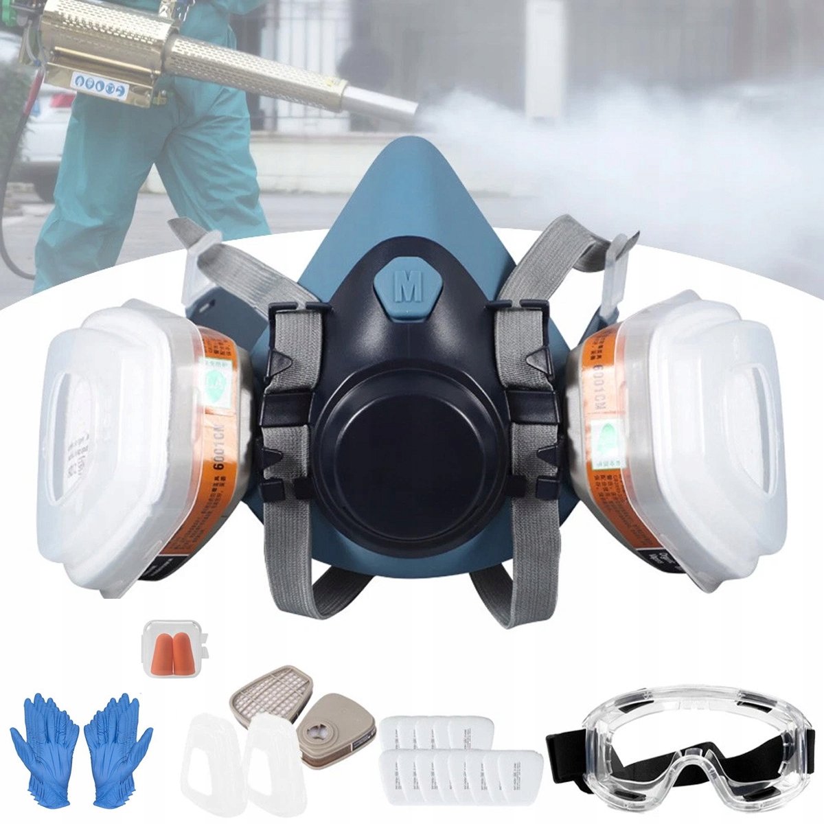 Professionele tuinmaskerset met filters en veiligheidsbril