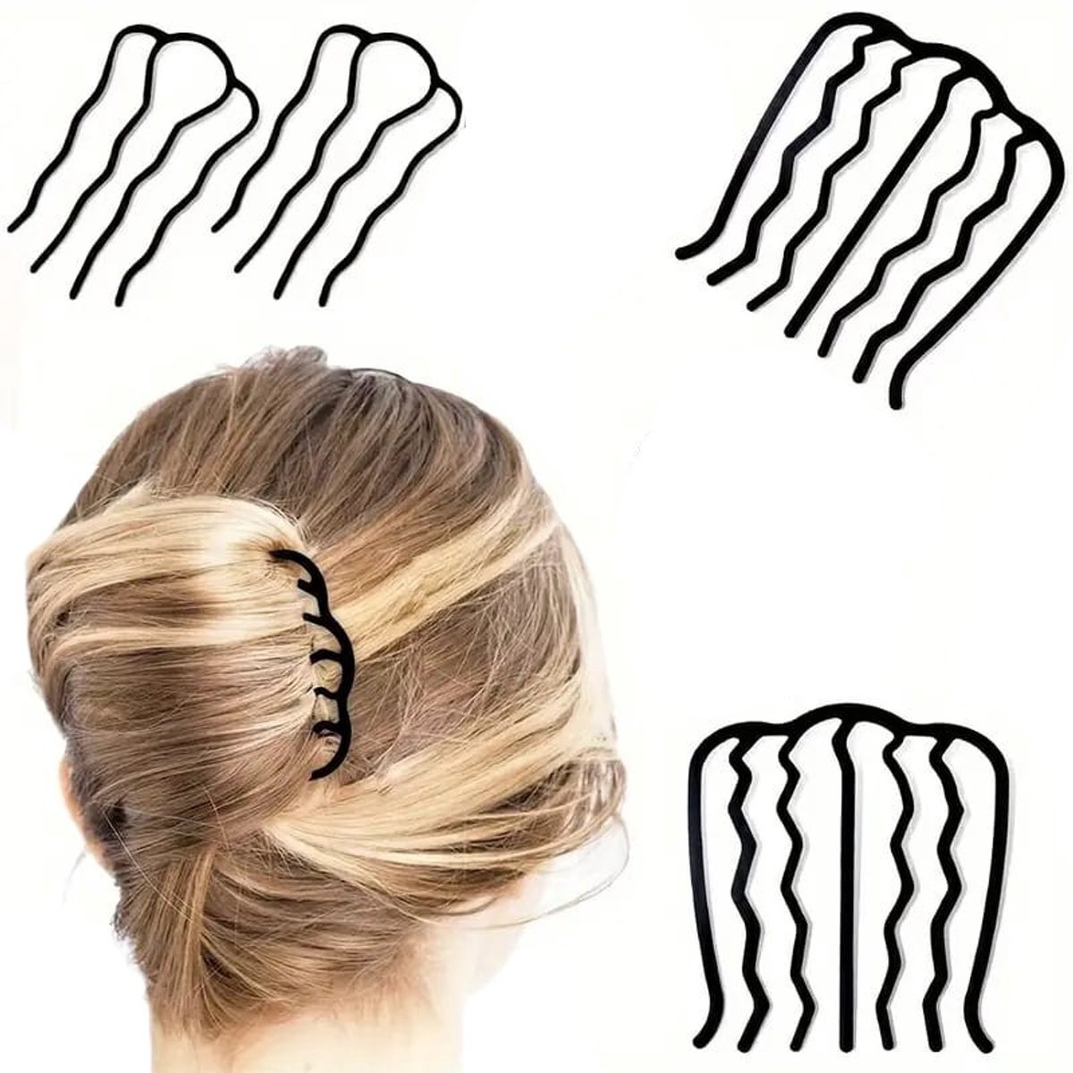 Haar Clip - Haarspeldclip - Haar Zijkammen - 4 Stuks Haarspelden Voor Updo Bun - Perfect voor Bruiloften, Feesten en Dagelijks Gebruik - Haar Accessoires - Haarklem - Haar Styling - Zwart - LOUZIR