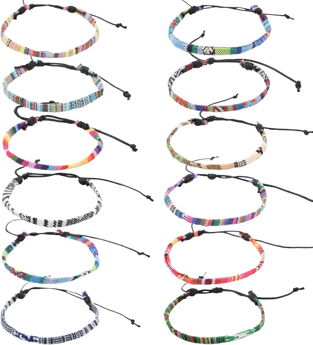 Woven armbanden set van 12 - verstelbaar katoen - boho surfer accessoires - perfect voor dagelijks gebruik - SnelShoppen