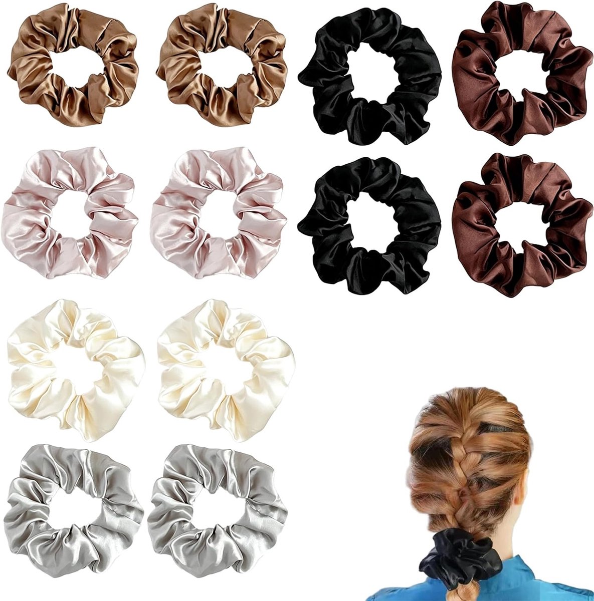 Scrunchies haarelastiekjes 12 stuks - satijn elastisch - dikke haarbanden - perfect voor dagelijks gebruik - SnelShoppen