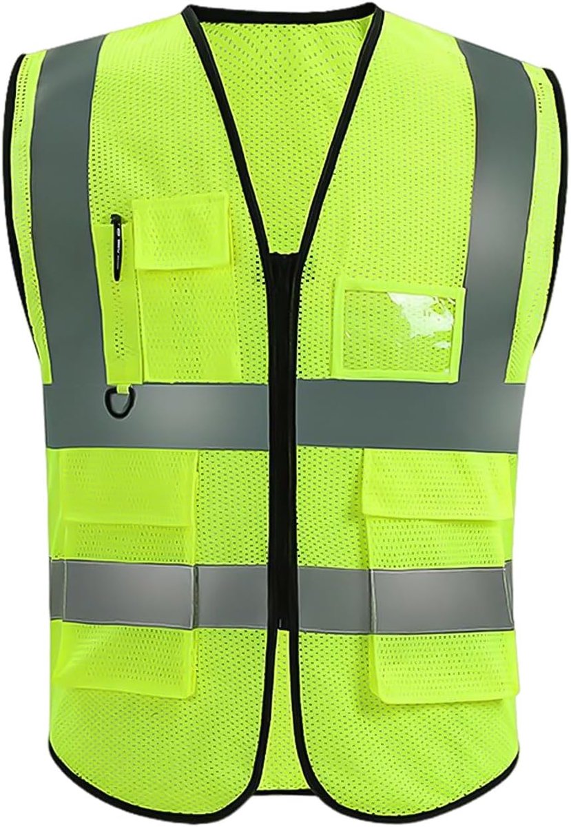 Veiligheidsvest Fluorescerend Geel Reflecterend - Maat Vrije - Met Zakken - Ideaal voor Fietsen in de Nacht - SnelShoppen