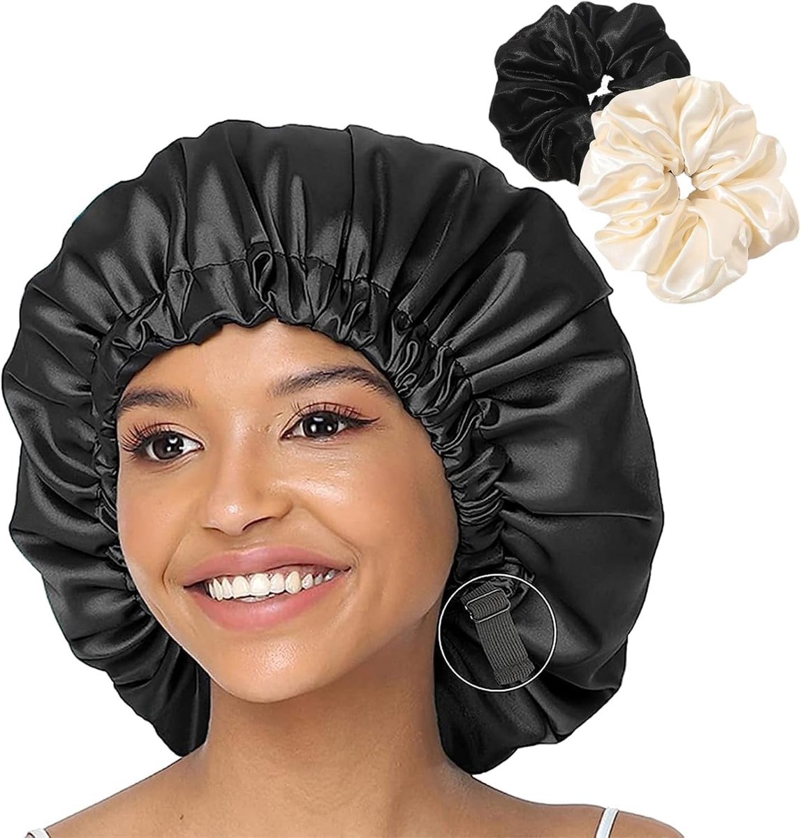 Satin haarbonnet voor slapen - verstelbaar dubbelzijdig - zijden haarbescherming - voor lang recht en krullend haar - SnelShoppen