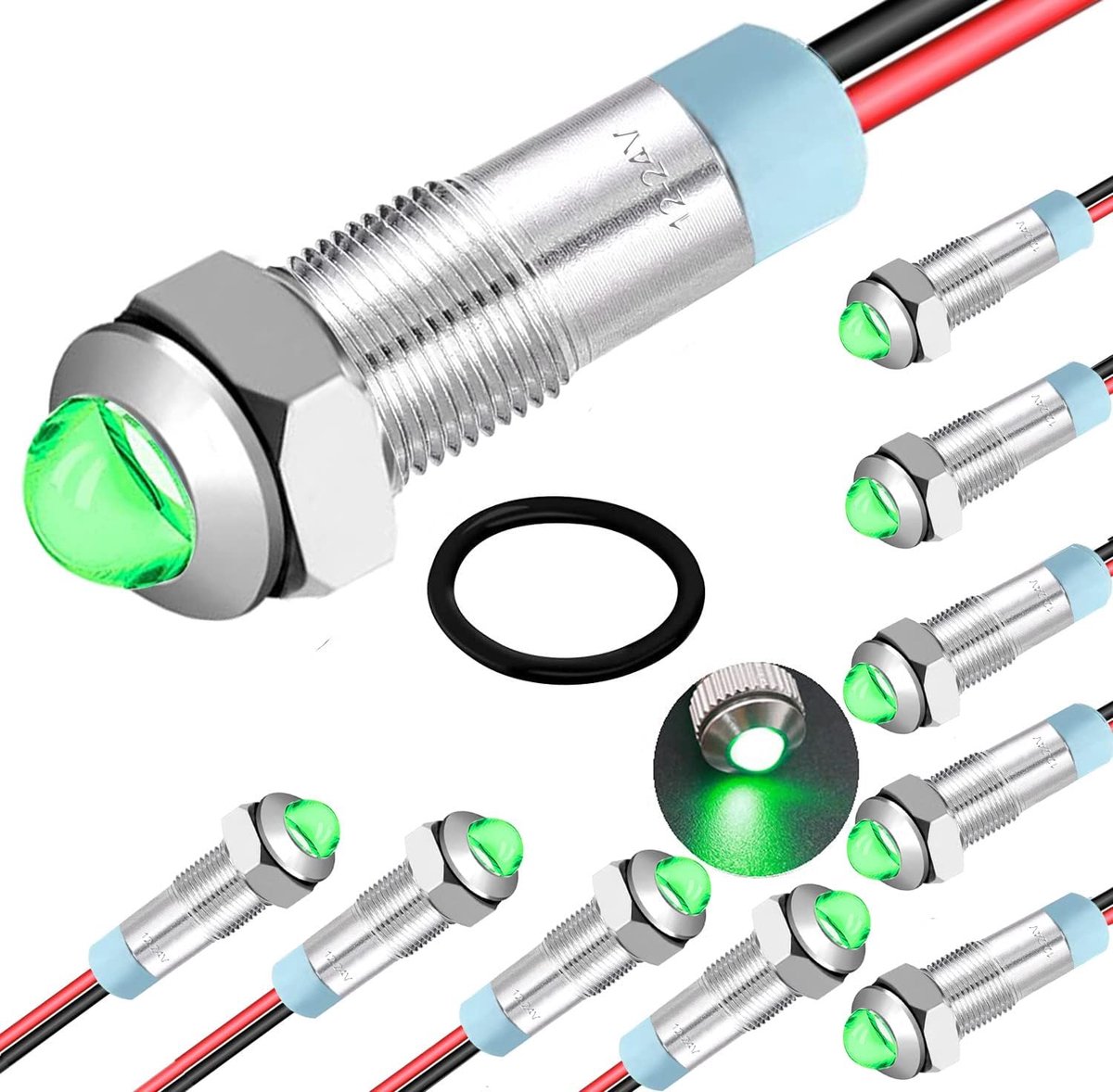 10st 12V-24V 6mm 1/4" DC LED metalen indicatielampje waterdichte signaallamp (groen)
