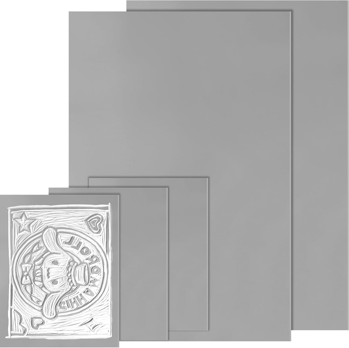5 stuks linolsnijplaten, zacht rubber, linoldrukplaat om te graveren, linoleumplaat 2A4 + 3A6, linolprintset, pvc, linolplaten voor linolsnijden, stempels, knutselprojecten (grijs)