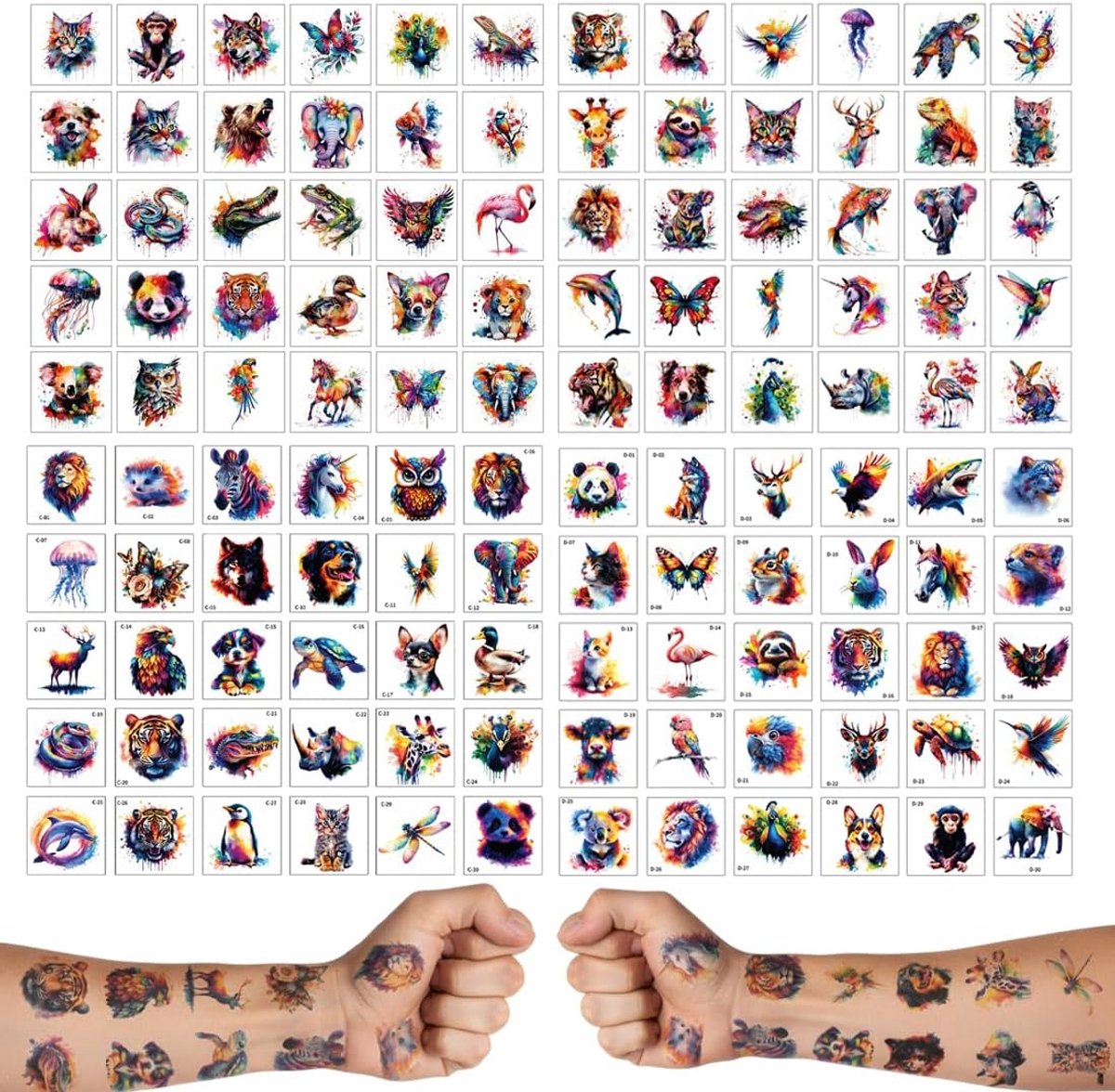 120 stuks diertatoeages voor kinderen, 20 vellen aquarelverf dieren tijdelijke tatoeages, kindertatoeages huidvriendelijk, uitdeelcadeautjes voor kinderfeestje, kindertattoo, Paw Patrol tattoo