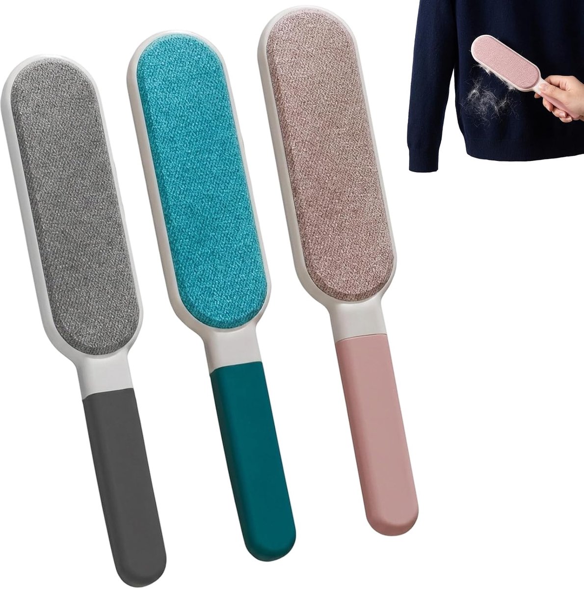 3 stuks dubbelzijdige pluisborstel, herbruikbare kledingborstel & veloursborstel, Good Grips pluisborstel voor kleding, gestoffeerde meubels, autostoelhoezen, dekens en dierenharen