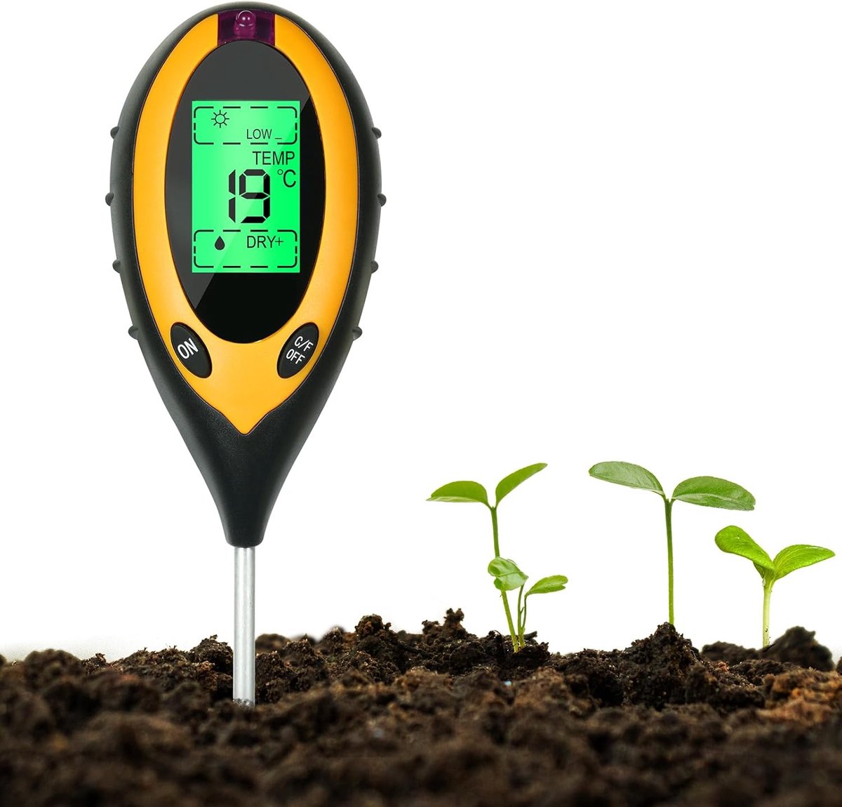 flintronic Vloertester 4-in-1 pH-meter, digitale plantenthermometer, met verlichting, temperatuur/pH van de grond/bodemvochtigheid, tuinhygrometer, 4-in-1 bodemtester