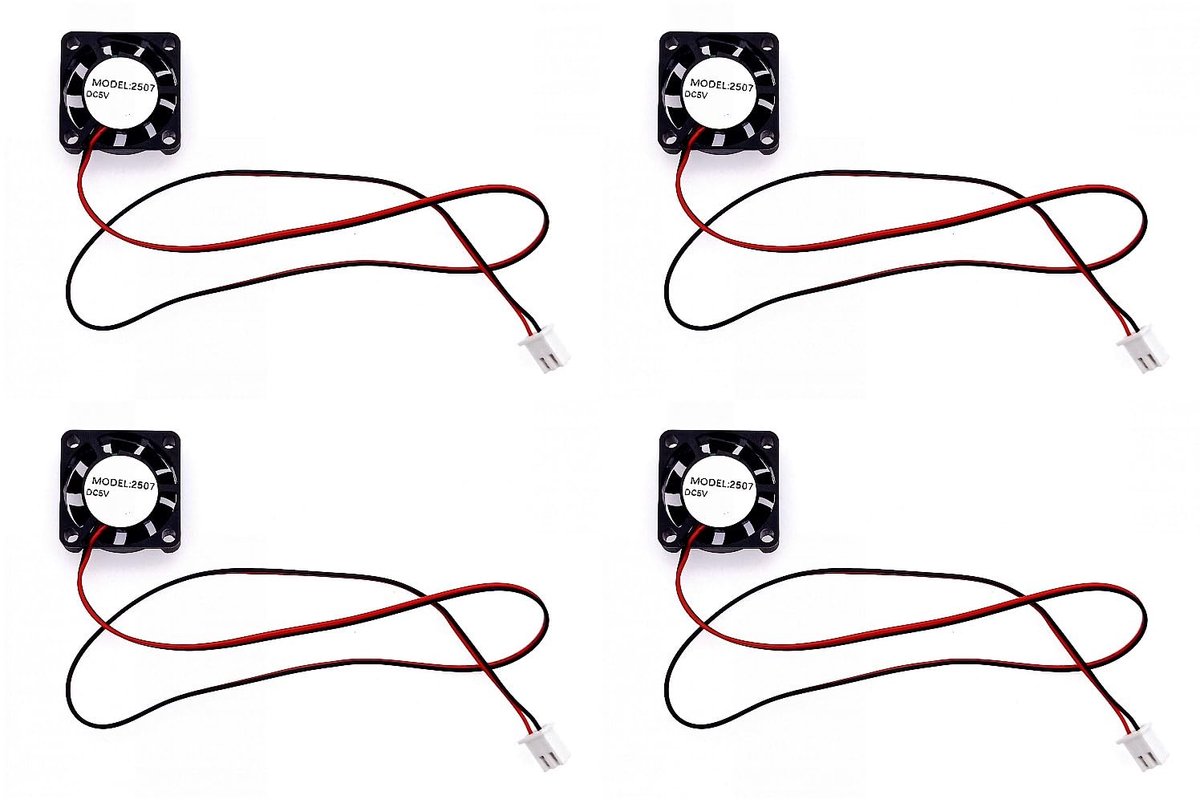 4PCS 25x25x7mm DC 5V mini koelventilator 25mm met 2-pins connector, 9800RPM, 0.08A, glijlager, 2507 kleine borstelloze DC ventilator 2.5cm voor ontwikkelbord, grafische kaart, 3D-printerventilator
