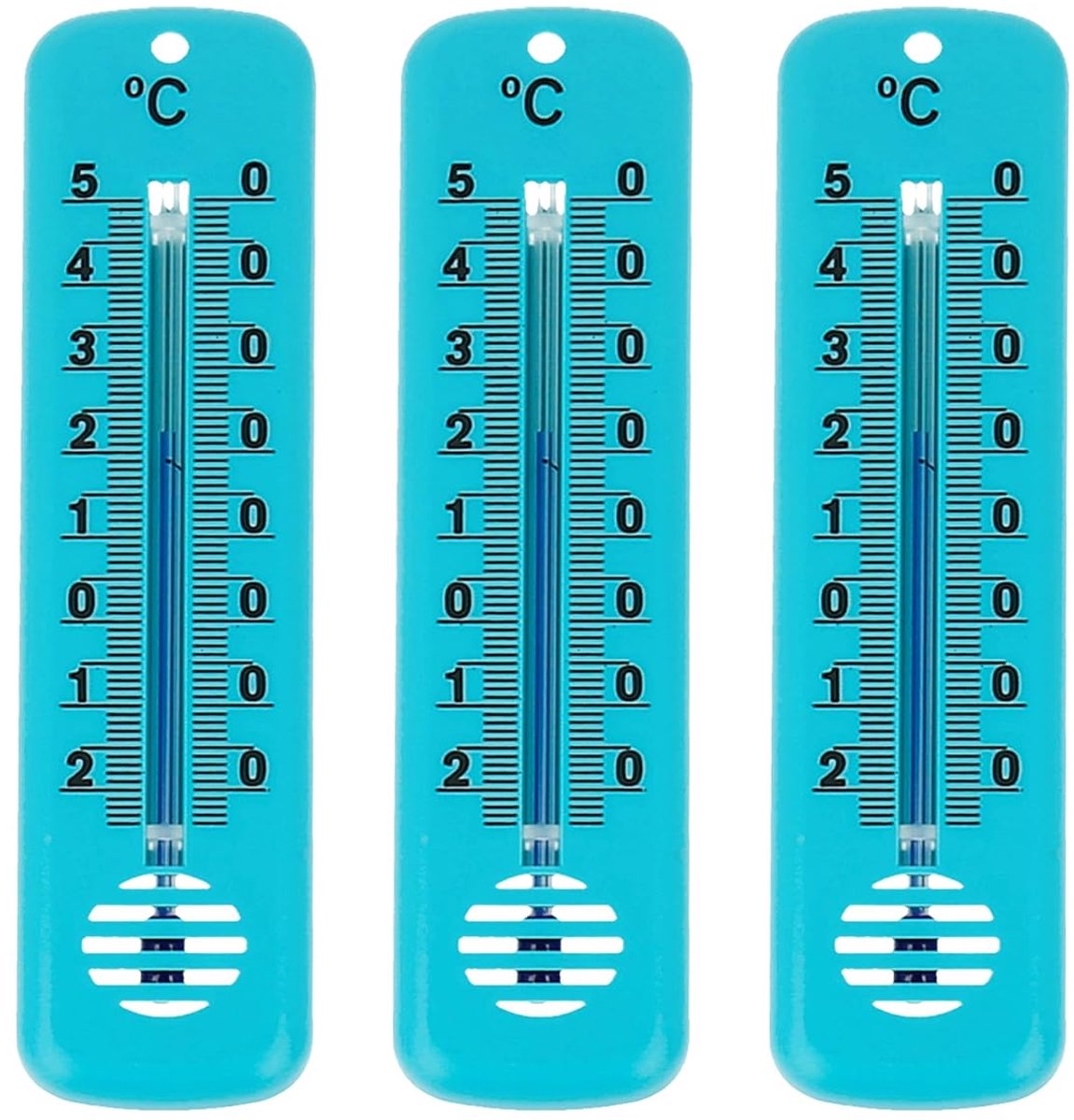 3 stuks binnenthermometers, temperatuurweergave van -25 °C tot 50 °C, analoge thermometerset, geschikt voor binnen en buiten, tuin, kleuren, blauw, groen, roze, 14 cm, kunststof