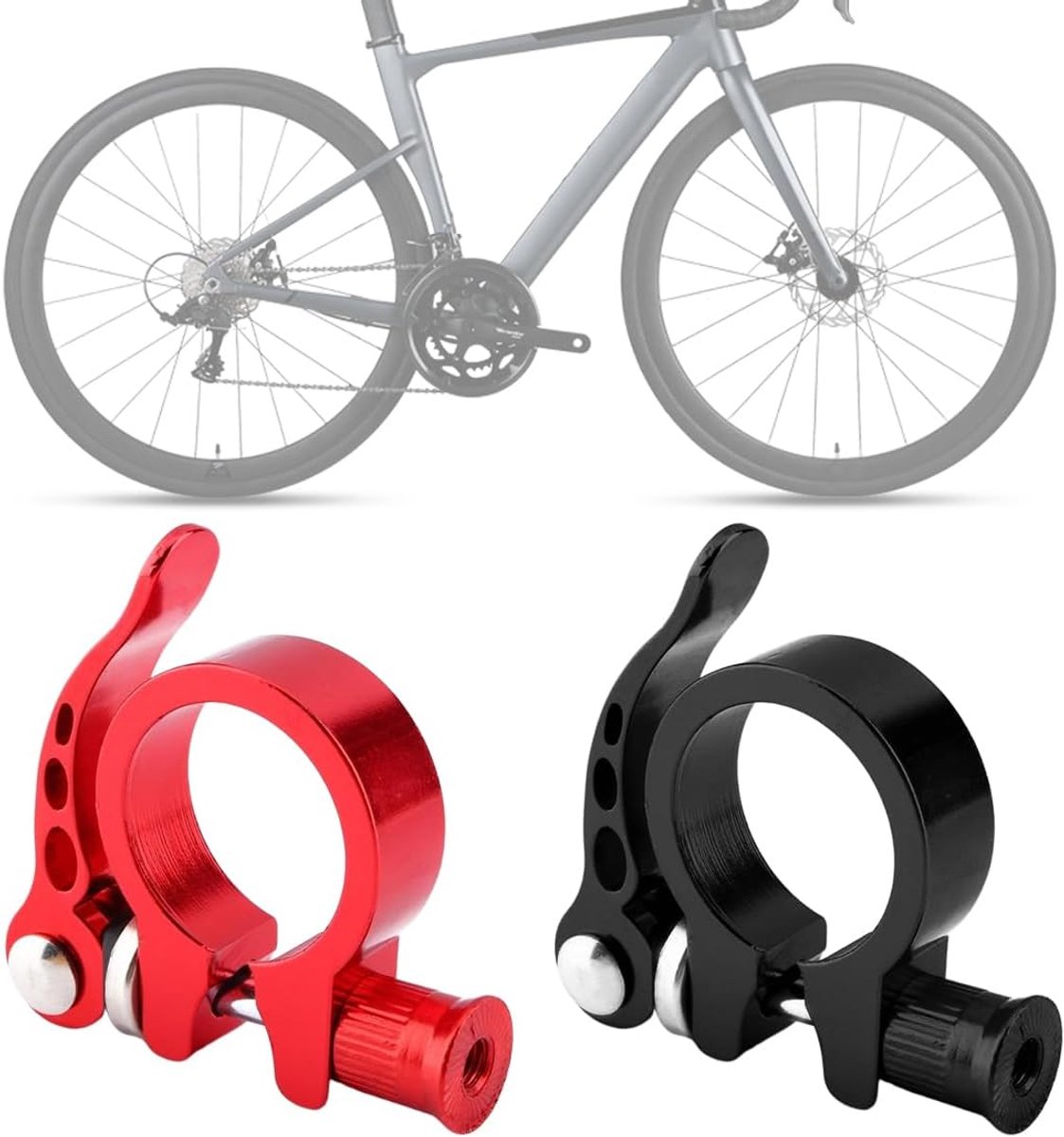 2 stuks fietszadelklem met snelspanner, aluminiumlegering, zadelklem, 27,2/28,6 mm (zwart, rood, 31,8 mm)
