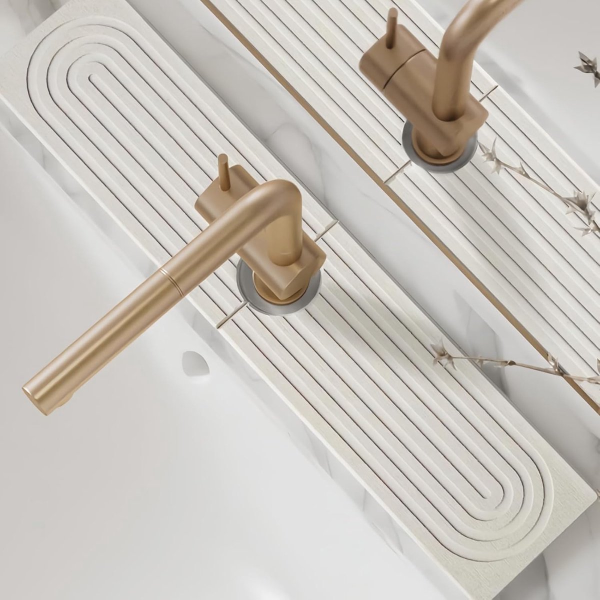 Droogmat voor Spoelbak, Absorberende Mat voor Keuken en Badkamer [Wit, 60 x 10 cm]
