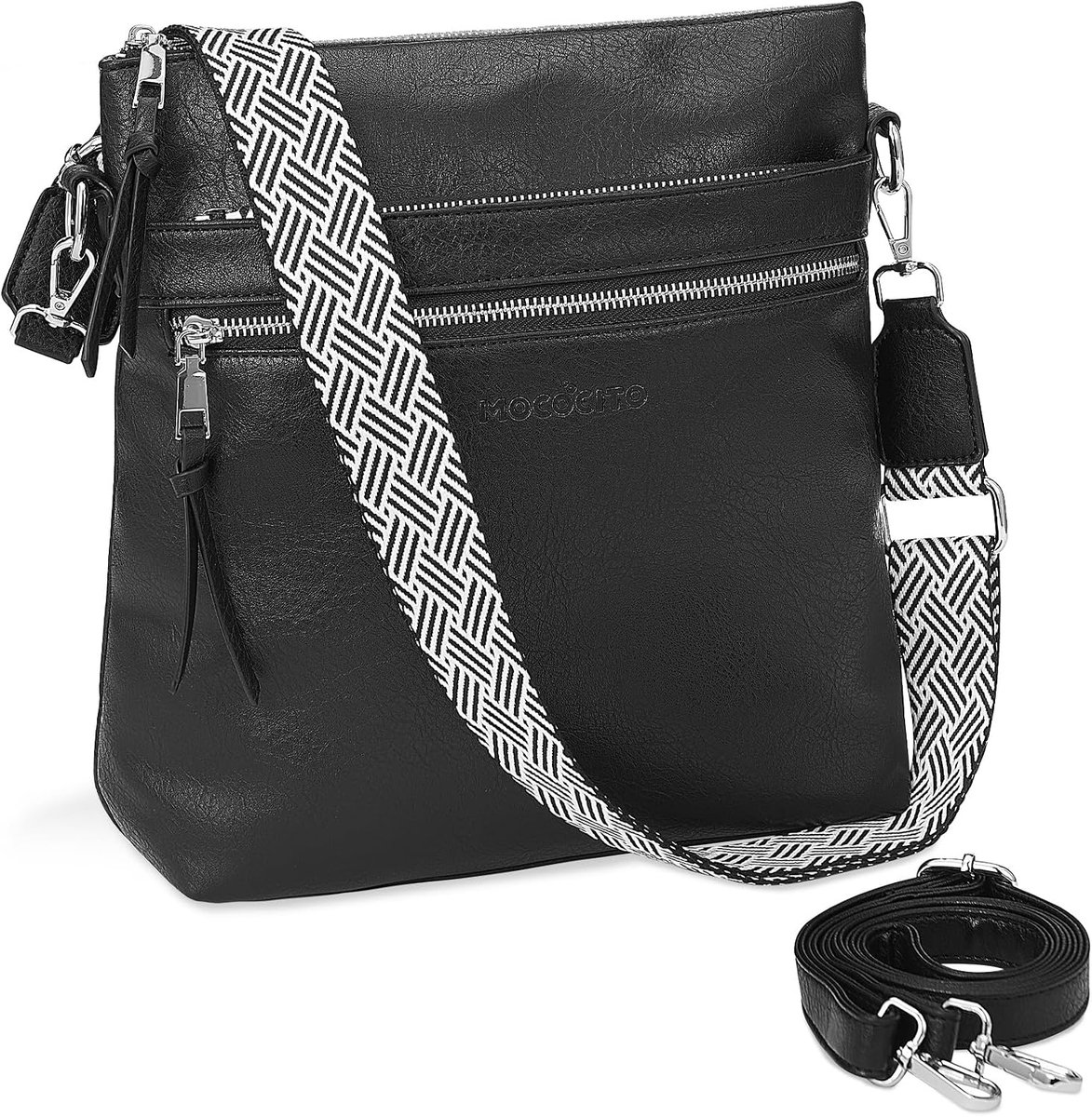 Crossbody Tas voor Vrouwen, Medium Schoudertas van Zacht PU Leer met 4 Vakken, Verstelbare en Afneembare Brede Riem, Elegante Dames Tas